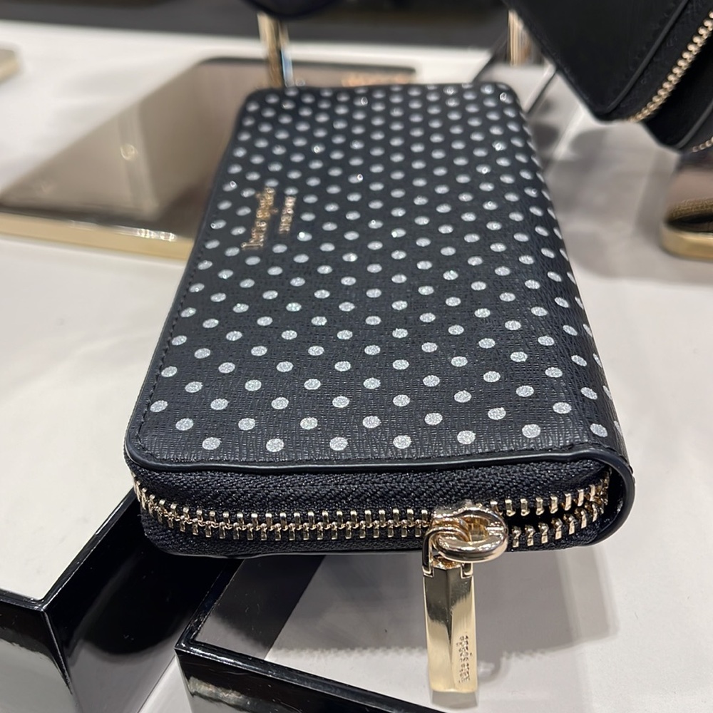 Kate Spade Spencer Metallic Dot Slim Continental Wallet in Black Multi k4546 - Picture 6 of 16